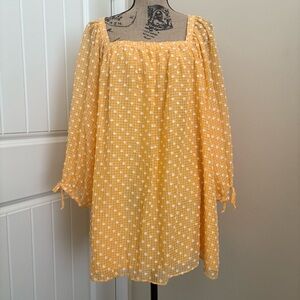 Martha Stewart Yellow & White Gingham Texture Dot Blouse NWOT